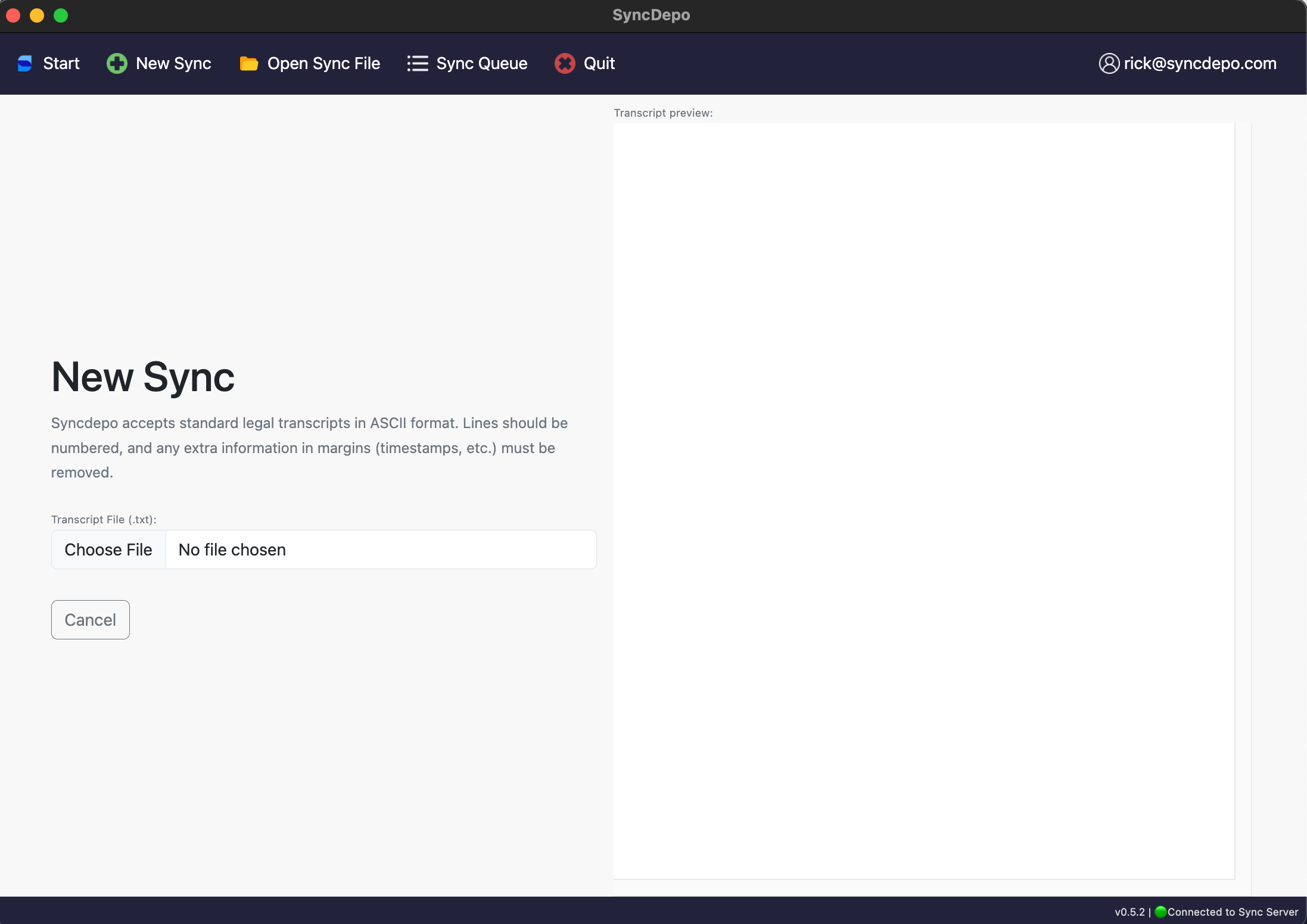 new sync page screenshot