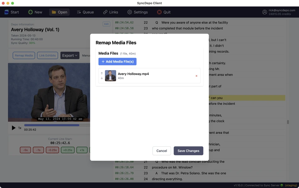 Remap Media Files dialog with Add Media File(s) and Save Changes.