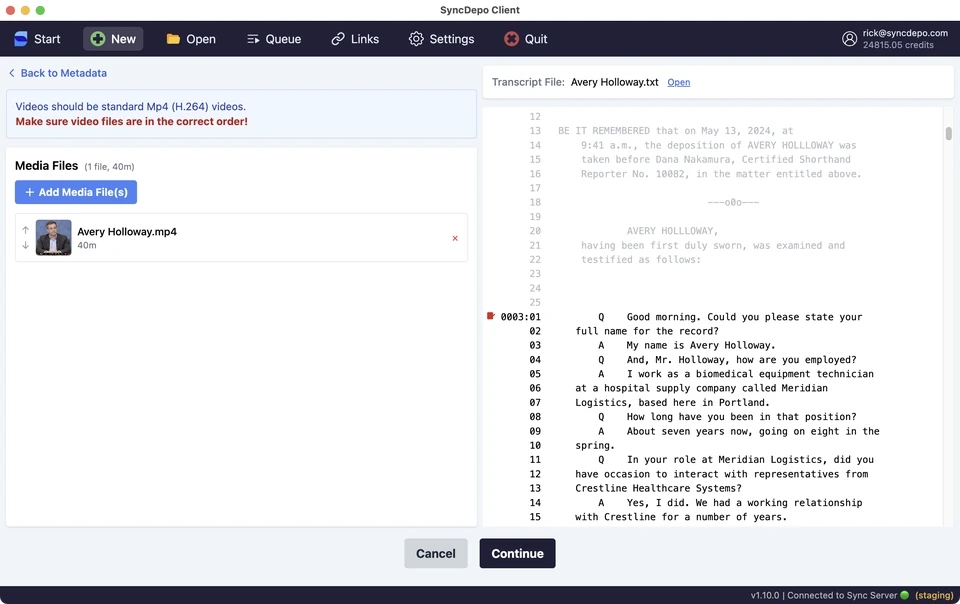 Media Files list with Add Media File(s), recording duration, and reorder arrows.